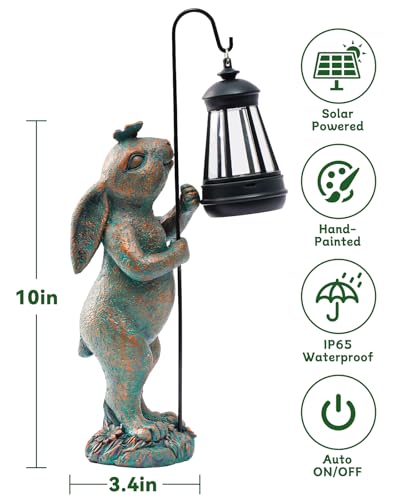 Garden Statues Outdoor Bunny with Solar Lantern