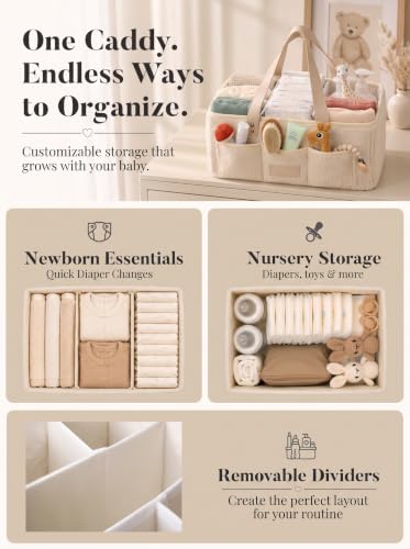Baby Diaper Caddy Organizer with Waterproof Changing Pad