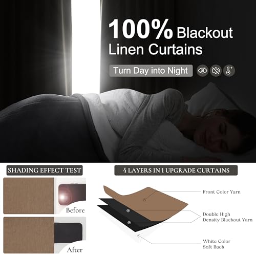 RustBrown Linen Pinch Pleated Blackout Curtains & Drapes 54 Inches Long Small Bedroom Farmhouse Curtain 2 Panel Sets (2 Count)