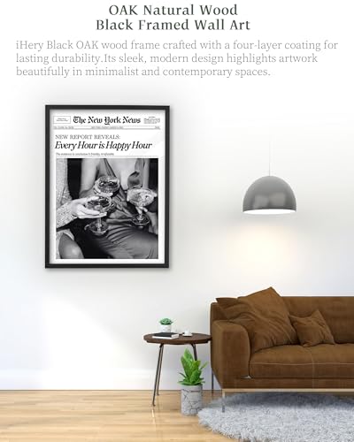 16x20in Every Hour Is Happy Hour Black Framed Newspaper Wall Art