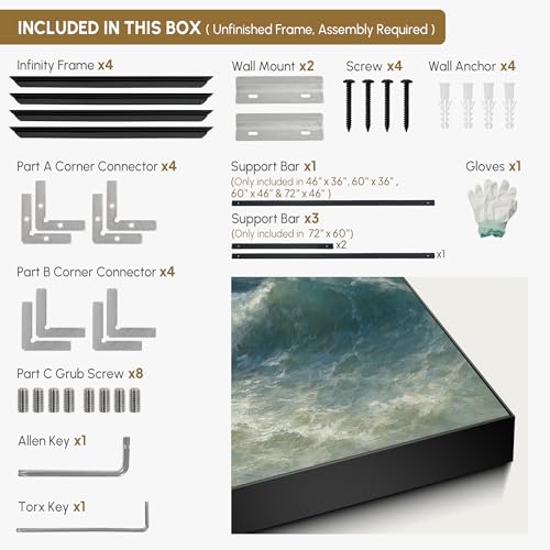 46"x60" Extra Large Framed Wall Art Dramatic Ocean Waves with Stormy Sky and Seagulls for Home Living Room Bedroom Decor