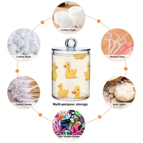 2 Pack Qtip Holder Organizer Dispenser Ducks Yellow Bathroom Storage Canister Cotton Ball Holder Container for Cotton Pads (2 Count)
