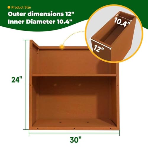 Corten Steel Rectangular Planter 30" L x 12" W x 24"H Steel Outdoor Planter