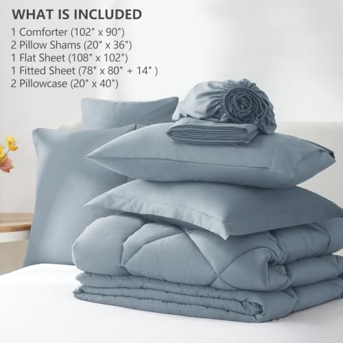 King Comforter Set 102"x90" Dusty Blue