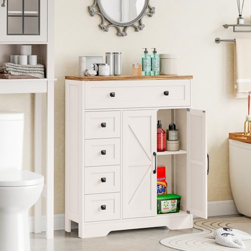 Farmhouse Storage Cabinet with 2 Doors and 5 Drawers