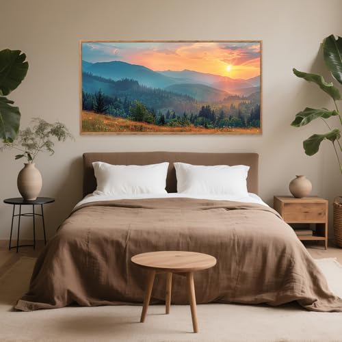 Mountain Sunset Framed Canvas Wall Art 40x20 Inch