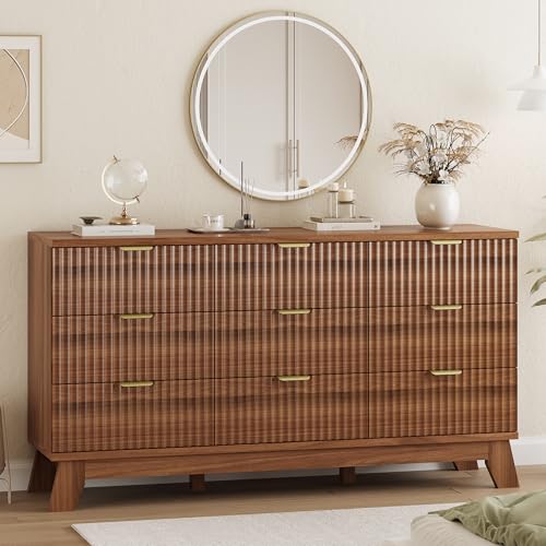 Fluted Dresser for Bedroom with 9 Drawers