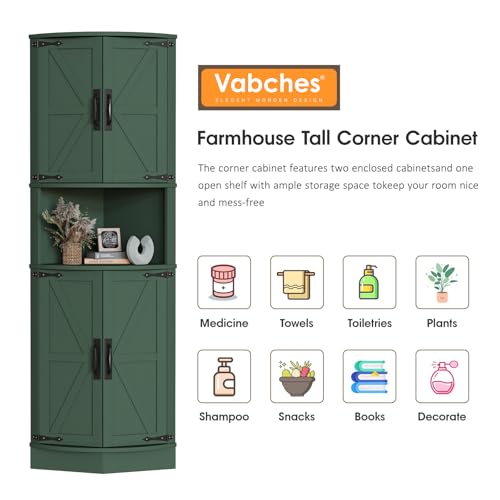 64.8" Tall Farmhouse Corner Cabinet with 4 Doors and 5 Storage Shelves