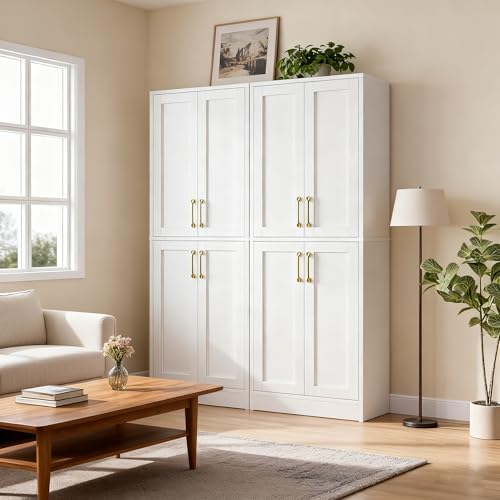 Pantry Kitchen Pantry Cabinet with 4 Doors and Adjustable Shelves