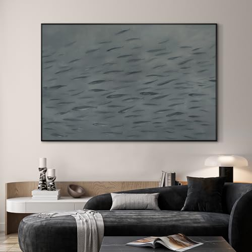 46"x72" Extra Large Framed Wall Art Gray School of Fish Minimalist Ocean