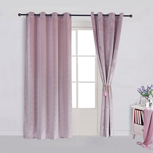 Super Soft Luxury Velvet Curtains Set of 2 Pink Flannel Blackout Drapes Grommet Draperies for Living Room Eyelet 52Wx63L inch