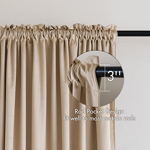 Camel Beige Blackout Velvet Curtains Drapes 96 Inch Long 52"x96" (2 Count)
