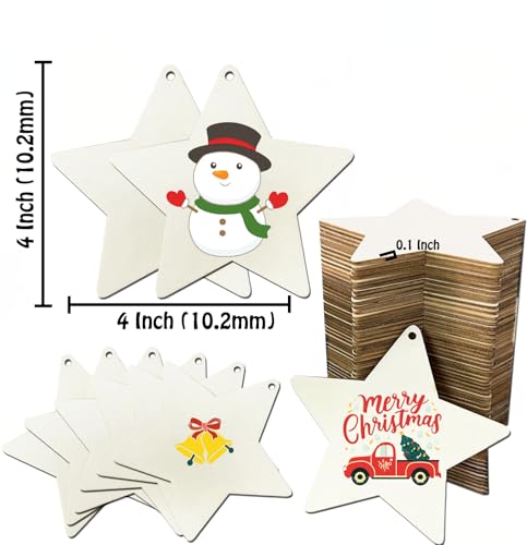 FCECOR 4" 100PCS Wooden Stars for Crafts (100 Count)