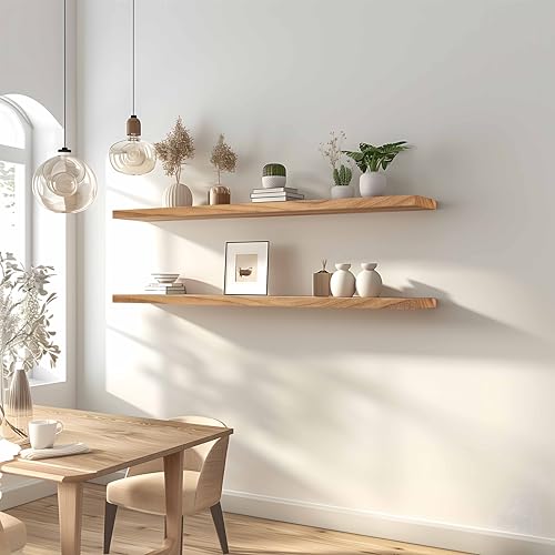 48 Inch Floating Shelves for Wall Rustic Light Wood Wall Shelves for Bedroom Set of 4 (4 Count)
