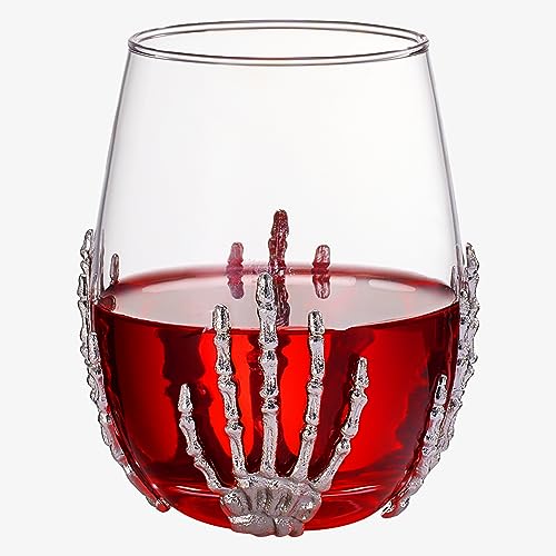 Skeleton Hand Stemless Wine Glasses Set Of 2 17oz Spooky Halloween Tumblers (2 Count)