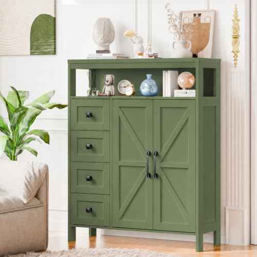 Farmhouse Storage Cabinet with 2 Doors and 4 Drawers