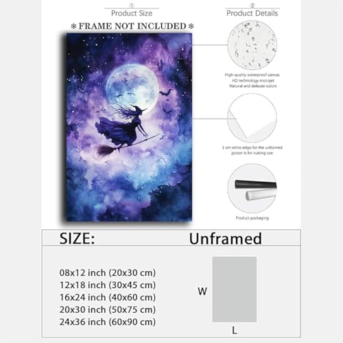 Witch On Broom Flying Wall Art