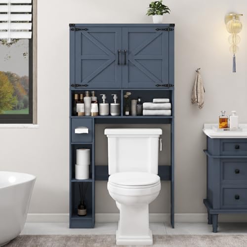 Over The Toilet Storage Cabinet with 2 Barn Doors