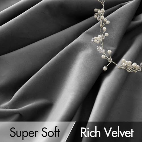 Grey Velvet Pinch Pleat Blackout Curtains W52 X L90 Inches (2 Count)
