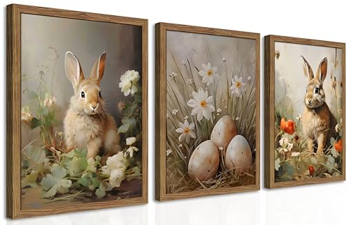 Vintage Easter Bunny Wall Art Set of 3