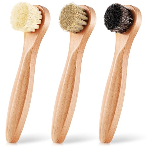 3 Pcs Wooden Laundry Stain Brush Stain Remover Dauber Brushes with Round Head Boar Bristle Small Stain Brush for Clothes for Scrubbing Stains from Furniture Fabric Leather (3 Count)