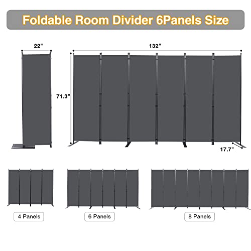 Room Divider 6 Panel Folding Privacy Screens with Wider Feet