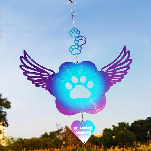 Dog Cat Paw Print Sympathy Gifts Stainless Steel Pet Memorial Wind Spinners