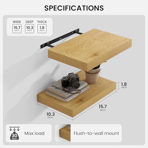 Floating Shelves 15.7" W x 10.3" D Oak Set of 2 (2 Count)