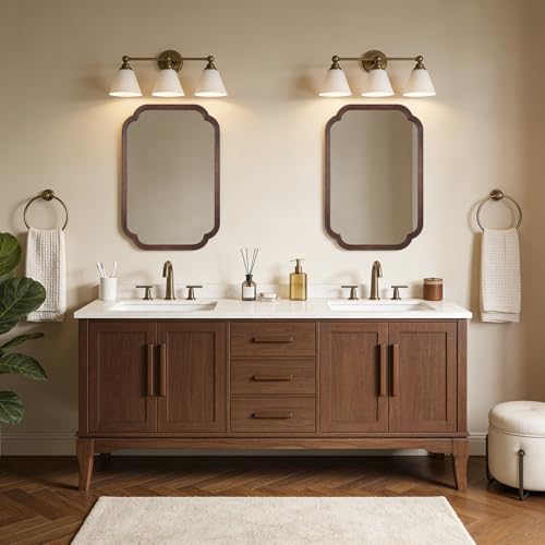20" x 30" Rounded Corner Arch Wall Mirror with Wood Frame for Entryway