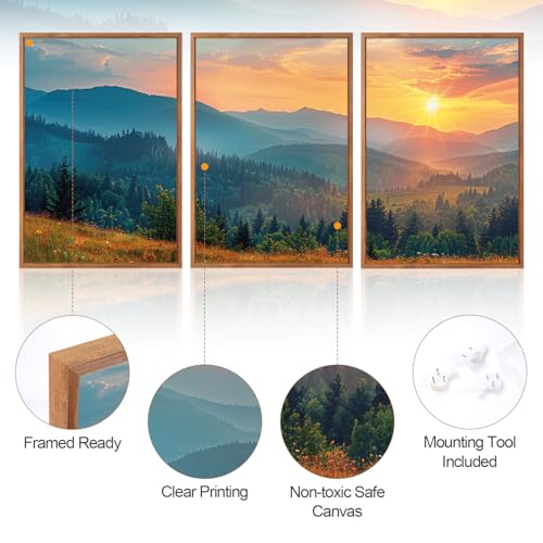 3 Pcs Mountain Sunset Framed Canvas Wall Art 16x24 Inch