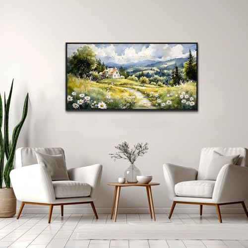 Large Black Framed Wall Decor For Living Room Canvas Wall Art For Office Modern Wall Decorations For Bedroom Pastoral Scenery Painting Farmhouse Pictures Artwork Room Home Decor 24x48 In