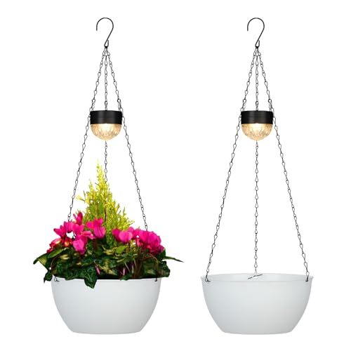 2 Packs Solar Hanging Basket Planters for Plants Outdoor