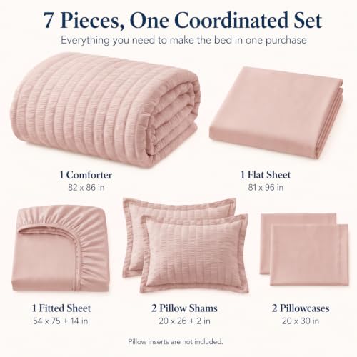 Full Size Comforter Sets 7 Pieces Rose Gold Seersucker Bed in a Bag