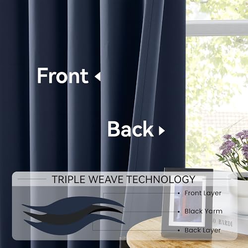 Navy Blue Pinch Pleated Blackout Curtains 108 Inches Long