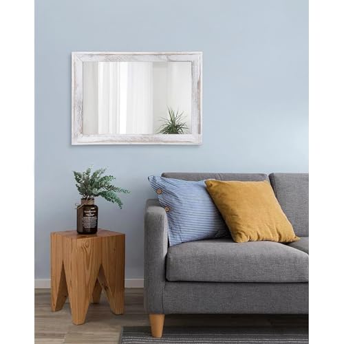 Mirrors for Wall Rustic Wood Framed Hanging Mirror 20"x16" Decorative for Farmhouse Bedroom Bathroom Living Room Entryway Hallway White