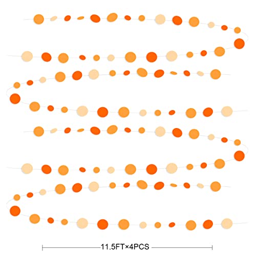 Orange Circle Dots Garland Gradient Polka Dot Hanging Paper Streamer for Wedding Bridal Shower Birthday Engagement Fall Autumn Harvest Thanksgiving Citrus Party Decorations Supplies