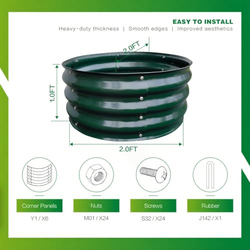 GARDMAX 2x2x1FT Galvanized Round Raised Garden Bed Kit