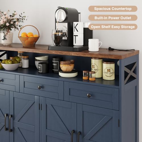 Farmhouse Buffet Cabinet with Drawers & Open Shelf