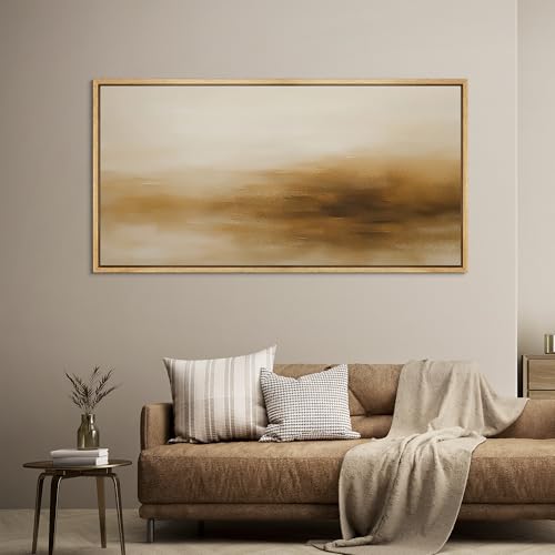 Extra Larg Framed Canvas Print Wall Art Minimalist Golden Brown Abstract Modern Neutral Illustrations Decorative Colorful for Bedroom