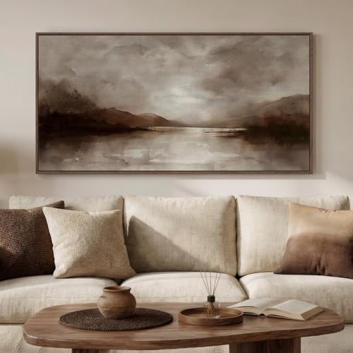 Large Framed Rustic Brown Abstract Landscape Wall Art