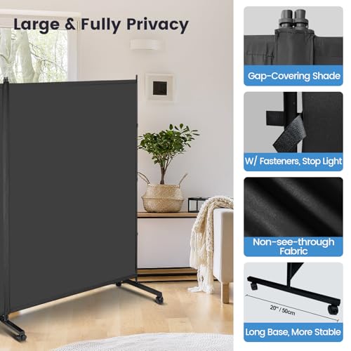2 Large Panels Room Divider on Lockable Wheels (2 Count)