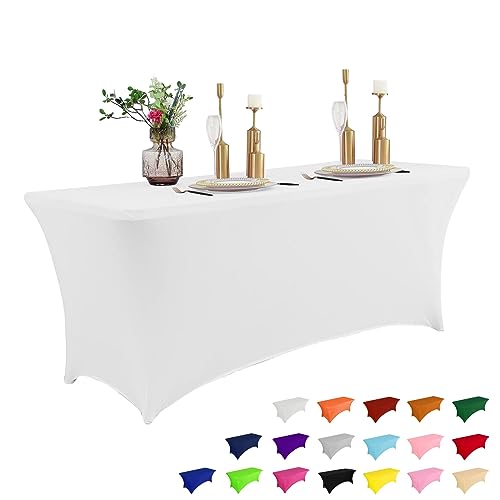 8FT Spring Table Cloth for Rectangular Spandex White Table Cover