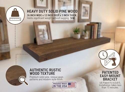 36 Inch Wooden Floating Shelves for Wall