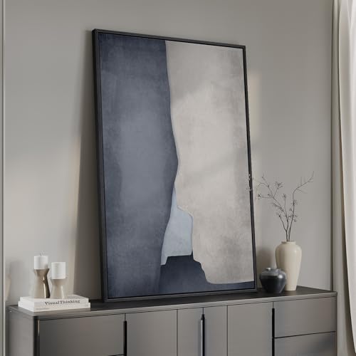 Large Framed Blue Gray Modern Abstract Wall Art