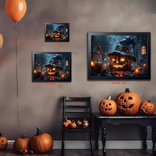 Wood Framed Dark Halloween Pumpkin Wall Art