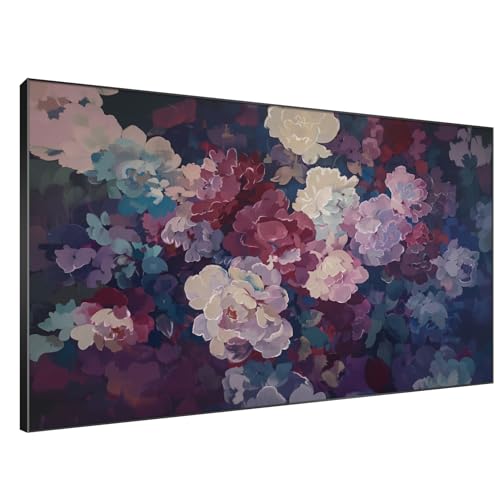 46"x72" Extra Large Framed Wall Art Bold Peony Bloom in Colorful Impressionist Style