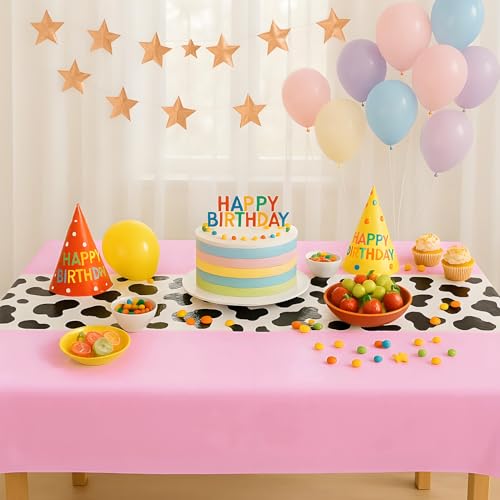 6 Pack 108 x 54 Inch Cow Print Tablecloth Cow Plastic Table Cover Birthday Party Table Cloth Disposable Plastic Farm Animal Party Cover for Disco Cowgirl Decorations Supplies Pink (6 Count)