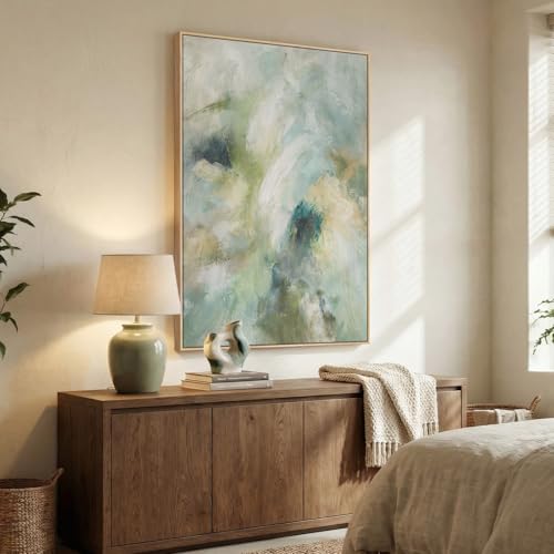 Extra Large Framed Teal Sage Green Abstract Wall Art