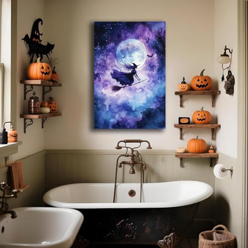 Witch On Broom Flying Wall Art