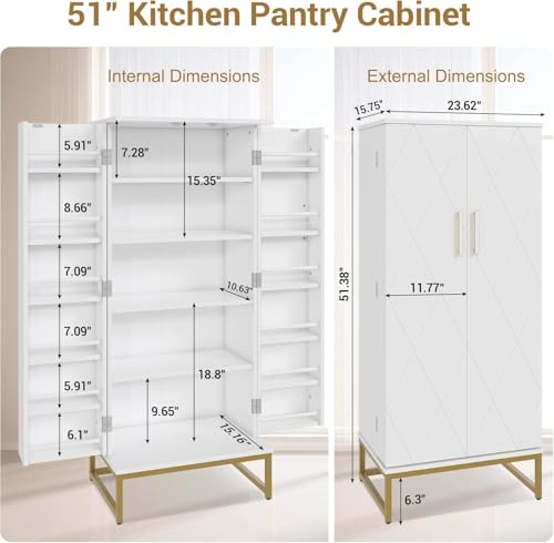 51” Kitchen Pantry Storage Cabinet with Diamond Design